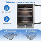 24" Beverage Refrigerator Undercounter | 180 Can Capacity | Built-In Undercounter Cooler | Glass Door for Soda, Water, Beer | Home, Bar, or Office Use