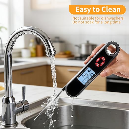 Meat Thermometer Digital with Countdown & Timer for Kitchen and Outside, Beef, BBQ, Turkey, Candy. with Foldable Probe - FDA-Compliant Chromium Content and Backlight