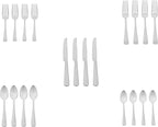 Amazon Basics 20-Piece Stainless Steel Flatware Set with Square Edge, Dishwasher Safe, Simple Design, Service for 4, Silver
