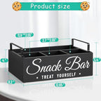 Unistyle Wood Pantry Storage Bins with Handles, Snack Organizer for Countertop, 4 Compartment Food Container Snack Box, Black
