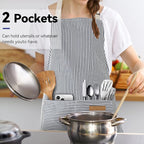 NLUS 2 Pack Cooking Aprons for Women with Pockets, Adjustable Kitchen Bib Aprons Chef Aprons for Women Men(Blue Pinstripes)