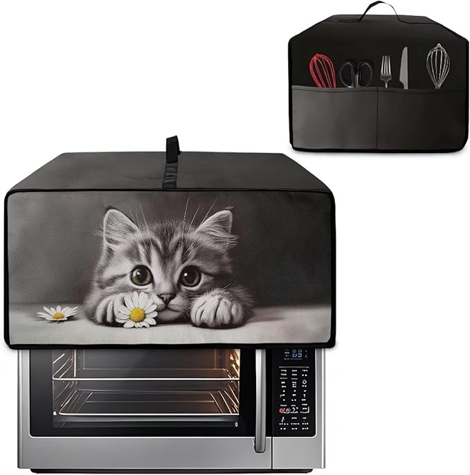 Kitten Daisy Print Toaster Oven Stain-resistant Cover for Kitchen Counter Decor, Heavy Duty Heat-resistant Microwave Oven Cover, Washable (Large-18.5 * 22.5 * 12.99 inches)