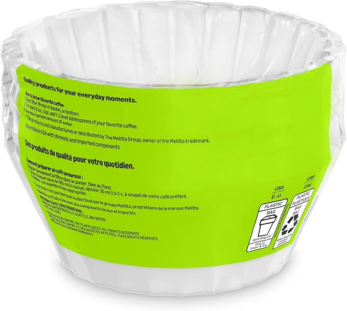 Amazon Basics Basket Coffee Filters for 8-12 Cup Coffee Makers, White, 200 Count, Packaging May Vary