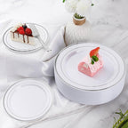 Goodluck 300-Piece Disposable Dinnerware Set for 50 Guests - Silver Plastic Plates, Salad Plates, Cutlery & Cups for Parties & Weddings