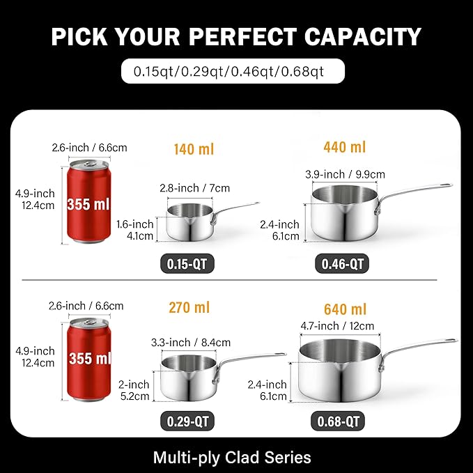 Cooks Standard Stainless Steel Butter Warmer 0.29 QT, Multi-Ply Clad Small Sauce Pan, 270ml Mini Butter Chocolate Milk Melting Pot with Pour Spout Cooking Pot ideal for Chefs, Baristas