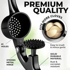 Zulay Kitchen Large Premium Garlic Press Set - Bigger Bowl for Bigger Garlic - Rust Proof Garlic Mincer Tool - Easy-Squeeze, Easy-Clean Silicone Garlic Peeler & Brush (Black)