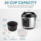 Aroma Housewares Professional Plus ARC-5000SB 20 Cup (Cooked) Digital Rice Cooker, Food Steamer, Slow Cooker, Stainless Exterior/Nonstick Pot, Silver, Black, 10-cup uncooked/20-cup cooked/4QT