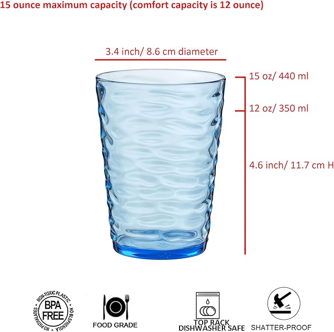 14-ounce Plastic Tumblers, Acrylic Drinking Glasses, set of 6 Multicolor Reusable Plastic Cups, Stackable, BPA-Free, Shatter-Proof, Dishwasher-Safe