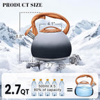 GGC Tea Kettle for Stove Top, 3.1QT/3L Whistling Tea Kettles for Boiling Water Coffee or Milk, Grey&Black Gradient kettle Pot with Wood Parttern Handle, Stainless Steel Pot for Home and Kitchen