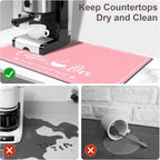 CooRug Absorbent Coffee Mat, Fashion Dish Drying Mat for Kitchen Counter Coffee Bar Accessories Espresso Machine Dish Rack 12" x 20" Pink