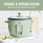 GreenLife Rice Cooker with Removable PFAS-Free Ceramic Nonstick Pot, 3-Cups Uncooked/6-Cups Cooked, Grains & Oatmeal Multicooker, Compact One-Switch Design, Auto Keep Warm, Easy Clean, Sage Green
