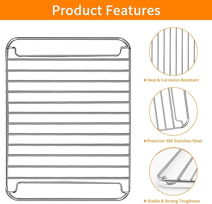Countertop Toaster Oven Replacement Parts for black and decker 4 Slice Toaster Oven, 10.8×9.8x 0.7'' Stainless Steel Toaster Oven Accessories Wire Rack Baking Rack