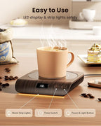 Gaiatop Coffee Mug Warmer, 3 Temperature Settings, 2-10H Auto Shut Off and Warm Strip Indicator Lights, 50W Smart Cup Warmers Fast Heating Plate for Tea Milk Cocoa Candle, Stocking Stuffers, Wood