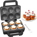 SugarWhisk 6-Count Cupcake Maker Machine, Bakes 6 X 2.5 Inch Cupcakes, Muffins, Pizza Cups, Cinnamon Buns, Cool-touch Handle, Non-stick Coating, Recipe Included, Graphite