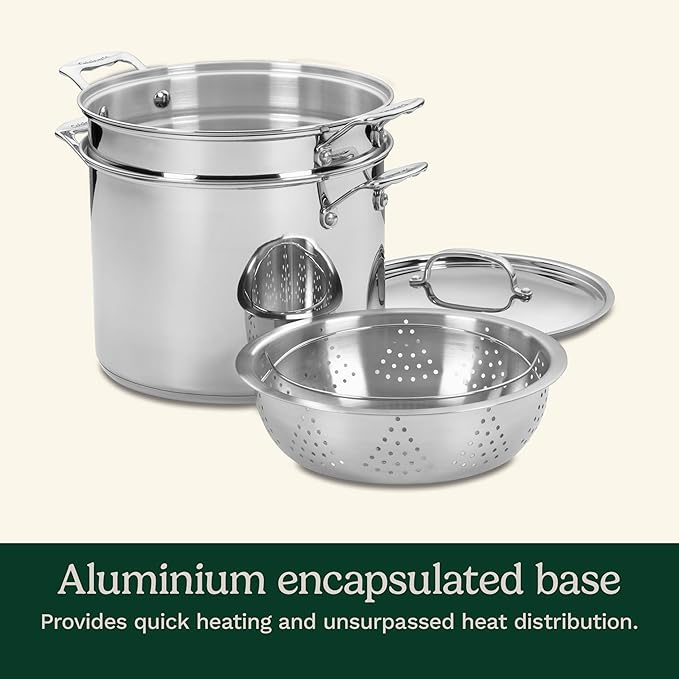 Cuisinart 4-Piece Cookware Set, 12 Quarts, Chef's Classic Stainless Steel Pasta/Steamer, 77-412P1