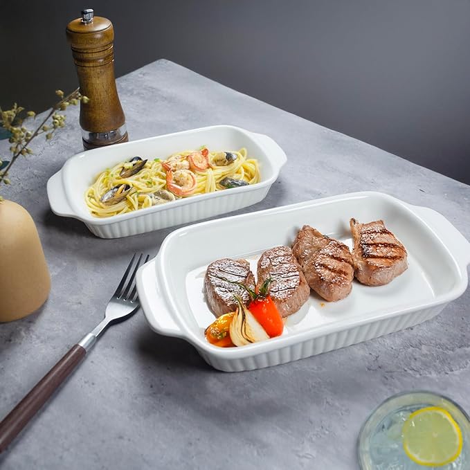 Small Au Gratin Baking Dish, Ceramic Casserole Dishes 9 x 6, Set of 4, 23 Oz with Handles, Pans Set for Oven Roasting for 1 or 2 person servings, Lasagna, Pie, Gratin, for Kitchen, Home