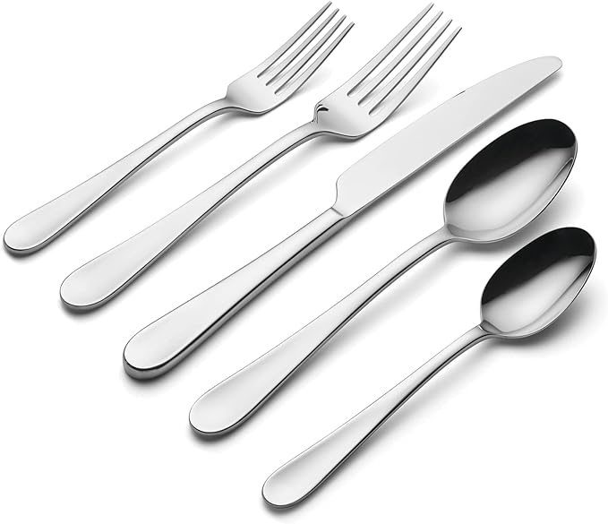 Oneida Silverware Set, Grant 20 Piece Everyday Flatware Set, Service For 4, 18/0 Stainless Steel, Dishwasher Safe, Knives Spoons And Forks Set, Dishwasher Safe, Home And Kitchen (Silver, 20 Pieces)