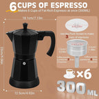 Black Aluminum Electric Moka Pot, 3 or 6 Cups Espresso Maker with Dose Reduction Plate