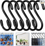 Vinyl Coated S Hook, Hanging Plants,Non Slip,Small Rubber Coated Steel Metal Black Closet S Hook for Hanging Jeans Plants Jewelry Pot Pan Cups Towels (6, 5 Inch+Black + Vinyl Coating)
