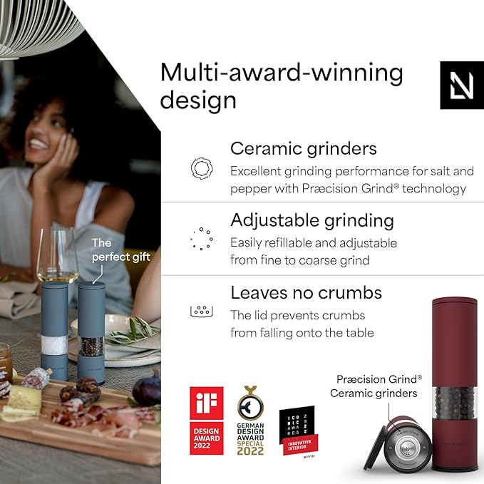 LARS NYSØM Salt and Pepper Grinder Set Manual, Stainless Steel Salt and Pepper Mills with Adjustable Ceramic Grinder I Design Spice Shakers (Berry Red)