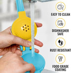 Zulay Metal 2-In-1 Lemon Squeezer Manual - Sturdy, Max Extraction Hand Juicer Lemon Squeezer Gets Every Last Drop - Easy to Clean Manual Citrus Juicer - Easy-to-Use Lemon Juicer Squeezer - Blue/Yellow