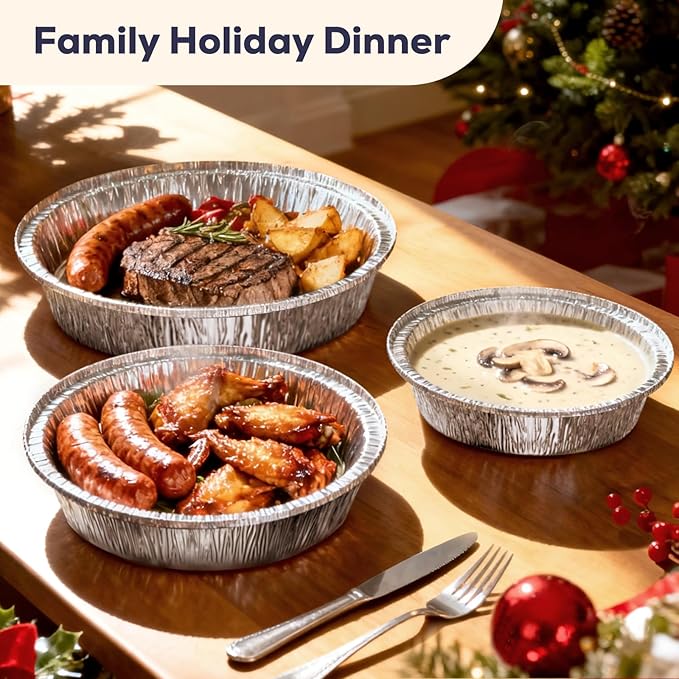 Fit Meal Prep 50 Pack 7" Round Aluminum Foil Pans with Clear Dome Lids, Pie Tins Disposable 7 inch with Lids, Take Out Containers, Freezer Oven Safe Aluminum Baking Pans for Storing, Cooking, Storage