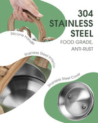 Hauce Radio Tea Kettle Stovetop, 2.1 Quart Stove Top Whistling Tea Kettle, Teapot Kettles with Food Grade Stainless Steel and Wood Pattern Folding Handle, Suitable for All Heat Sources