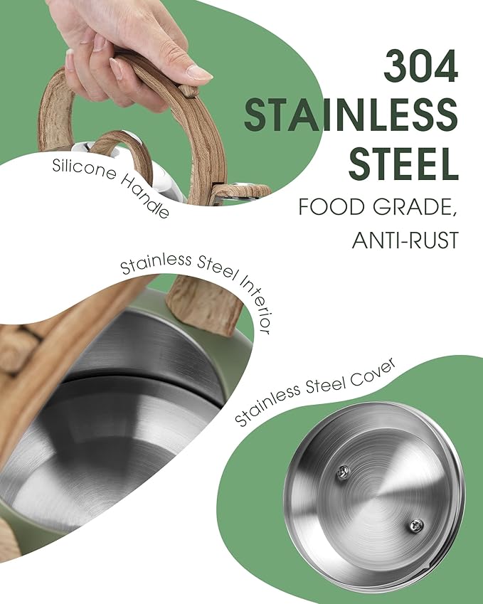 Hauce Radio Tea Kettle Stovetop, 2.1 Quart Stove Top Whistling Tea Kettle, Teapot Kettles with Food Grade Stainless Steel and Wood Pattern Folding Handle, Suitable for All Heat Sources