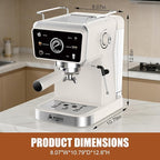 20 Bar Semi-Automatic Espresso Machine, 1350W Fast Heating, 1.5L Removable Water Tank, Milk Frother Steam Wand, Cup Warmer, White, for Home/Office, Coffee Beginners & Baristas