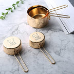 Gold Measuring Cups and Spoons Set, 8 PCS Metal Measuring Cups and Stainless Steel Measuring Spoons Set for Kitchen