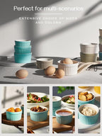 DOWAN Ramekins 6 oz Oven Safe - 6 oz Ramekins for Creme Brulee Souffle, Porcelain Ramekins for Baking, Classic Style Ramekins Bowls, Set of 6, Blue