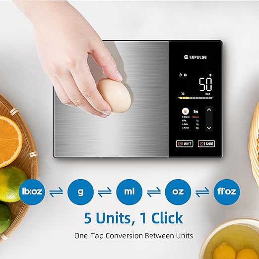 Food Scale with Nutritional Calculator, Smart Digital Kitchen Scale for Weight Loss, App with 23 Nutrients Tracking, Calorie, Fat, Carbs, Premium Stainless Steel, 11lb