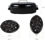 Roasting Pan 11Lb 15.7 inch Oval Enamel Oven Roaster Pan with Lid for Turkey Chicken Cookware PFOA free