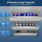 Stainless Steel 3-Tier Drawer Fridge Undercounter, Outdoor Beverage Refrigerator with Wheels, Waterproof Design and Temperature Control for Home and Commercial Use