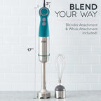 Dash Chef Series Immersion Hand Blender, 5 Speed Stick Blender with Stainless Steel Blades, Whisk Attachment and Recipe Guide – Teal