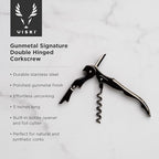 Viski Gunmetal Signature Double Hinged Waiters Corkscrew Wine Opener, Stainless Steel with Built-in Bottle Opener & Foil Cutter for Home Bar, Kitchen, Travel, Gifts for Wine Lovers, Set of 1, Black