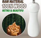 SHIKORI Manual Wooden Salt and Pepper Mills Shakers, 6.5 inch Salt and Pepper Grinders Set,Ceramic Rotor with Strong Adjustable Coarseness-White-2Pcs