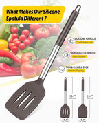 Pack of 2 Silicone Solid Turner, Non Stick Slotted Kitchen Spatulas, High Heat Resistant BPA Free Cooking Utensils, Ideal Cookware for Fish, Eggs, Pancakes(Chocolate)