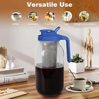 Cold Brew Coffee Maker,64 oz Mason Jar Pitcher with Stainless Steel Filter, Pour Spout Handle Lid, Heavy Duty Glass Airtight & Leak-Proof for Iced Coffee Tea & Lemonade -Blue