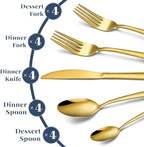 Hunnycook Gold Silverware Set - 20PCS Stainless Steel Silverware Set for 4, Includes Forks Spoons and Knives, Utensil Sets for Home Kitchen Restaurant, Dishwasher Safe