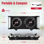Electric Countertop Double Burner, 1800W Cooktop with Crystal Glass Hot Plate, 5-Level Stepless Temperature Control, Stay Cool Handles, Easy to Clean, Compatible Cooking Stove for Office Home RV