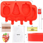 Juome Cake Pop Mold Kit, 6 Cavities Fruit Shape Cakesicle Molds Silicone with 100 Wooden Sticks&100 Packaging Bags with Ties, Cake Pop Maker Supplies Accessories, Baking Tools for Home Baking Desserts