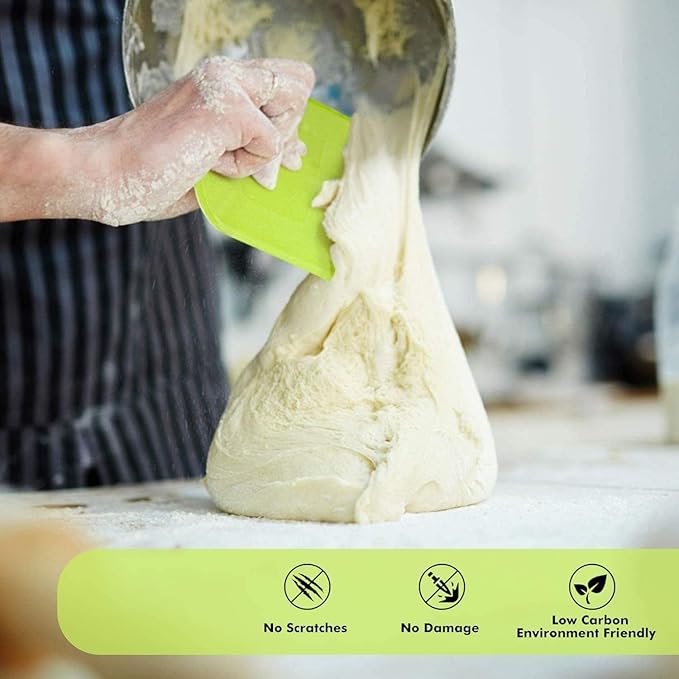SURDOCA Dough Scraper Bench Scraper - 3P 10.6x6.7" Plastic Flexible Bowl Scraper, Sharp Edge & Angles Cake Scraper. Non-Slip Bakeware Decorating Tools Sculpting & Modeling Tools - Pink+Blue+Pink