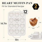 FUNBAKY 2 Pcs Heart Shaped Silicone Muffin Pan，Metal Reinforced Frame, 12-Cavity Nonstick Silicone Heart Mold for Muffins, Cupcakes, Bread,Chocolate Muffin and Tartlets