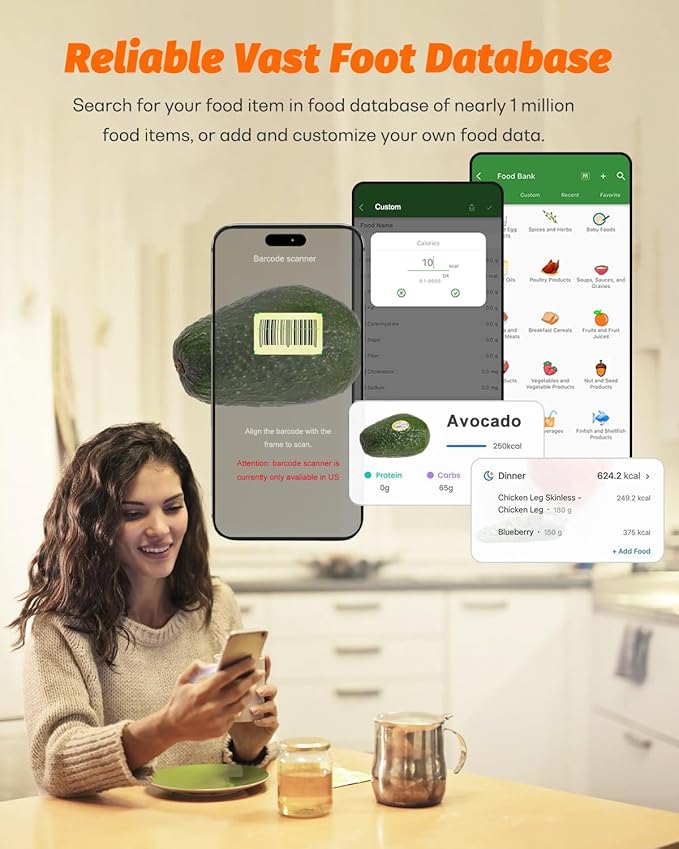 Ataller Smart Food Scales with Nutritional Calculator, Smartphone App with 26 Nutrients Tracking, Calorie, Marco, Digital Kitchen Weight Grams and Ounces for Weight Loss, 11 Pounds, Stainless Steel