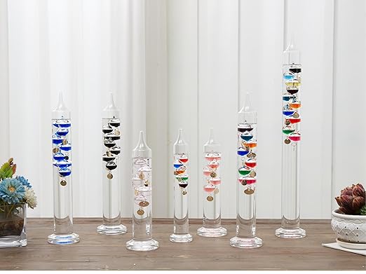 15 inch Galileo Thermometer with 7 Multi Colored Balls with Gold Tags from 60ºF to 84ºF Galileo Thermometer Gorgeous Gift for Family or Friends Present Home, Office Indoor and Outdoor Décor