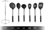 7-Piece Cooking Utensils Set - Stainless-Steel and Silicone Kitchen Tools and Holder - Heat Resistant and Nonstick Set by Classic Cuisine (Silver)