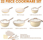 22Pcs Pots and Pans Set Non Stick, Ceramic Nonstick Cookware Set, Kitchen Induction Pots and Pans Cooking Set with Stay Cool Handles, without PFOA, PTFE or PFAS, Cream Yellow