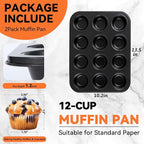 Yoehka 2 Pack Muffin Pan for Baking, Nonstick Cupcake Pan Set, Standard 12-Cups Muffin Tin for Baking Cupcakes, Carbon Steel Baking Supplies