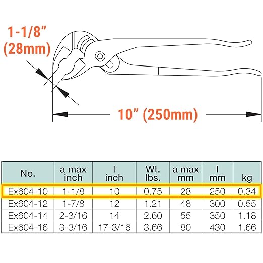CS Unitec | Non-Sparking Pliers | Groove Joint | 10 in. | Max 1-1/8 in. | TUV Certified | Aluminum Bronze | Non-Magnetic | Corrosion Resistant | EX604-10A